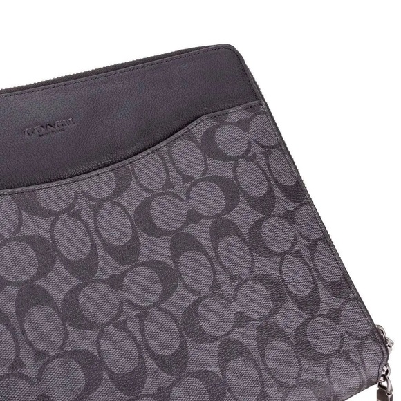 Coach Tech Case In Signature Canvas Bag Color: CHARCOAL/BLACK 11 1/4"L X8 3/4"H - Picture 4 of 11